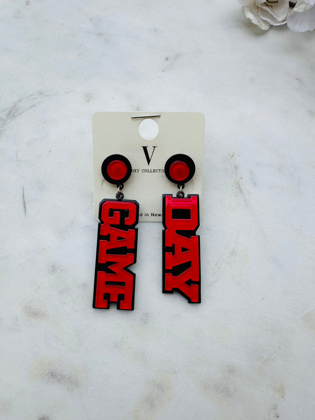 Game Day Drop Earrings - Red/Black