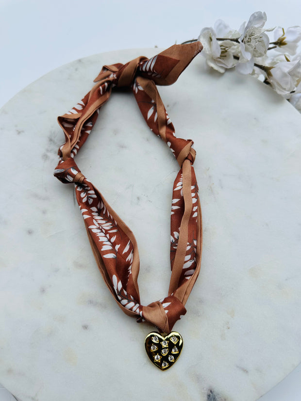 Tangled In Love Scarf Necklace Brown - Treasure Jewels