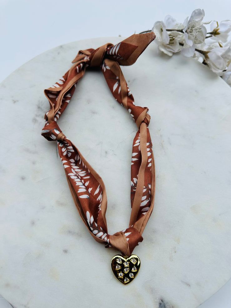Tangled In Love Scarf Necklace Brown - Treasure Jewels