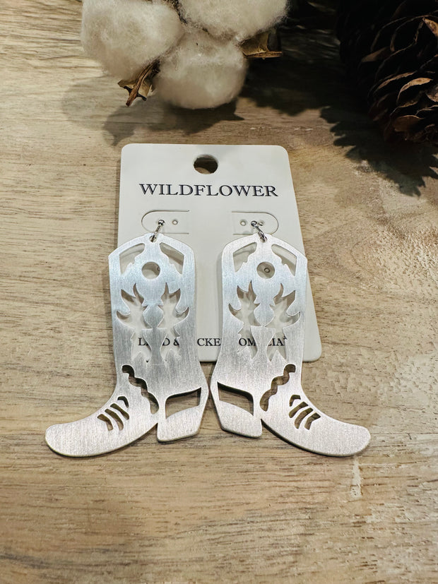 Cowboy Boot Earrings - Silver