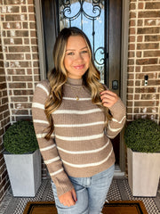 High Neck Striped Sweater - Taupe