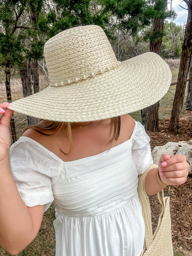 Natural Pearl & Bow Sun Hat