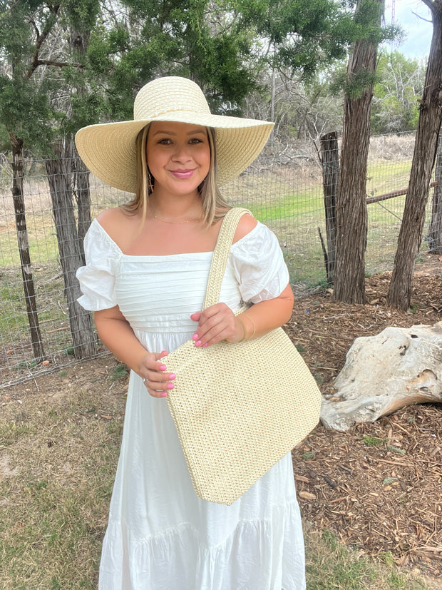 Natural Pearl & Bow Sun Hat