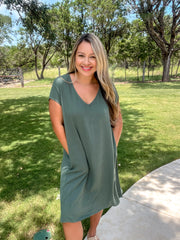 Salt + Sand Linen Dress - Dusty Olive