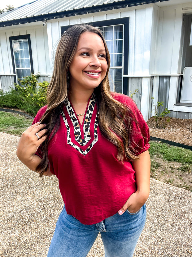 Wine Leopard Top