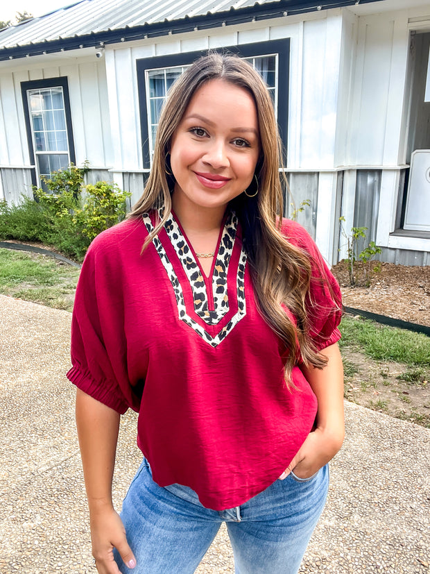 Wine Leopard Top