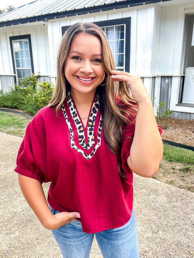 Wine Leopard Top