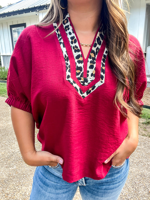 Wine Leopard Top