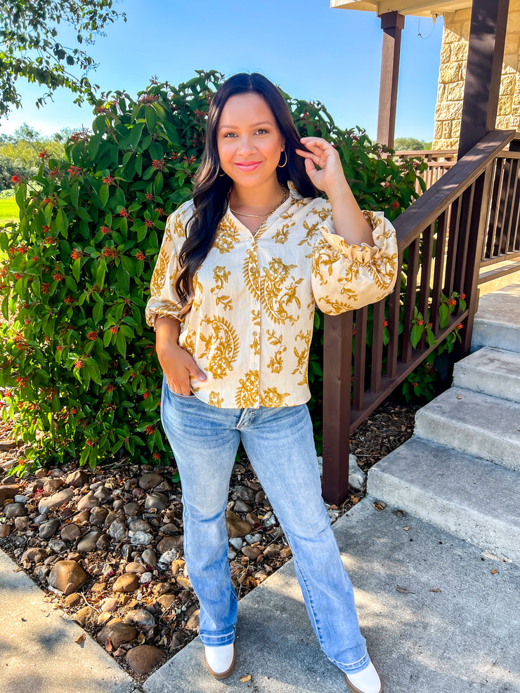 Simply Southern Paisley Top - Mustard