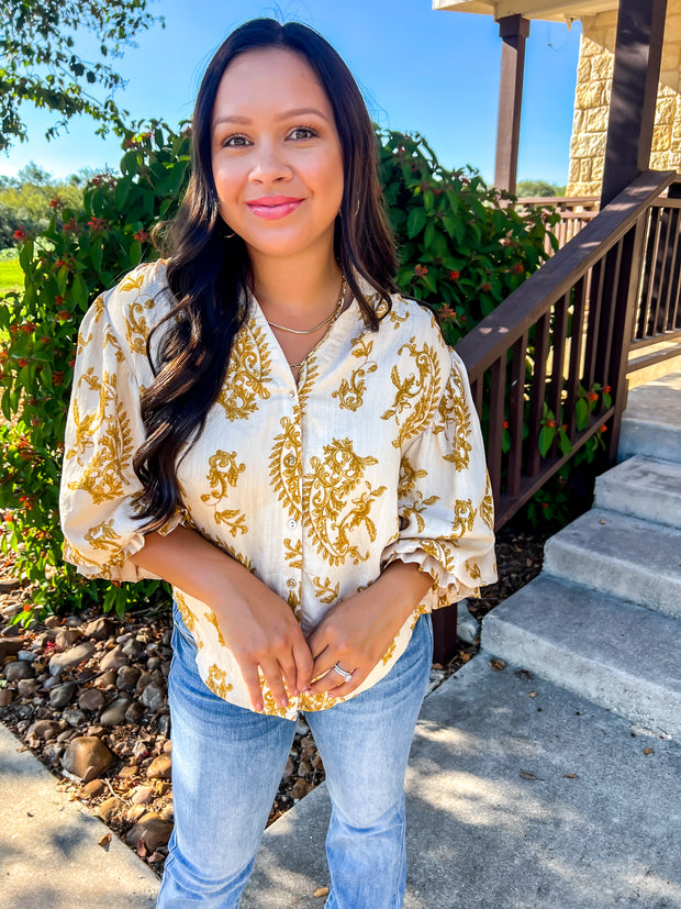 Simply Southern Paisley Top - Mustard