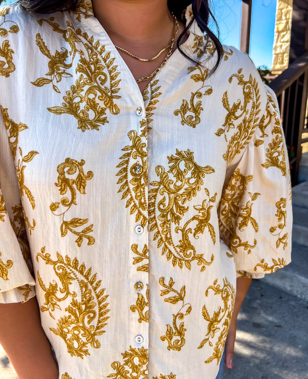 Simply Southern Paisley Top - Mustard