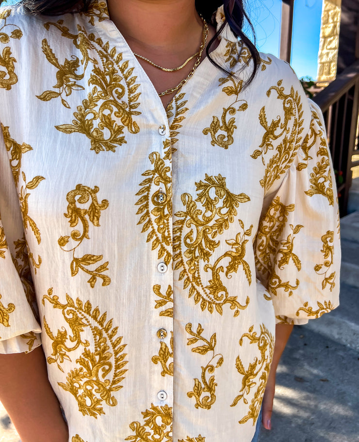 Simply Southern Paisley Top - Mustard