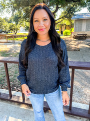 Marled Ribbed Knit Top - Navy