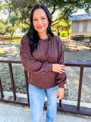 Marled Ribbed Knit Top - Maroon