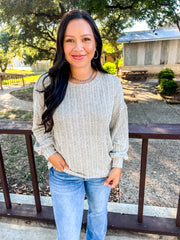 Marled Ribbed Knit Top - Oatmeal