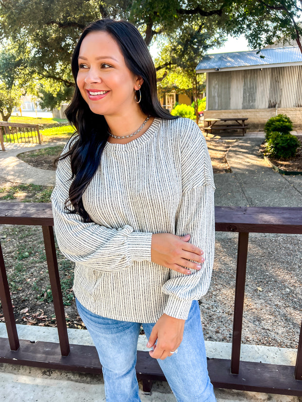 Marled Ribbed Knit Top - Oatmeal