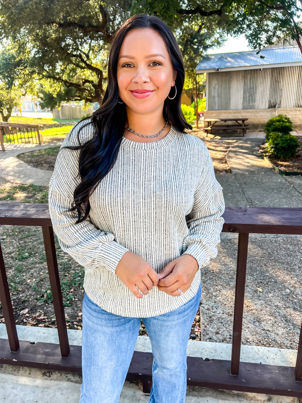 Marled Ribbed Knit Top - Oatmeal