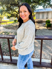 Marled Ribbed Knit Top - Oatmeal