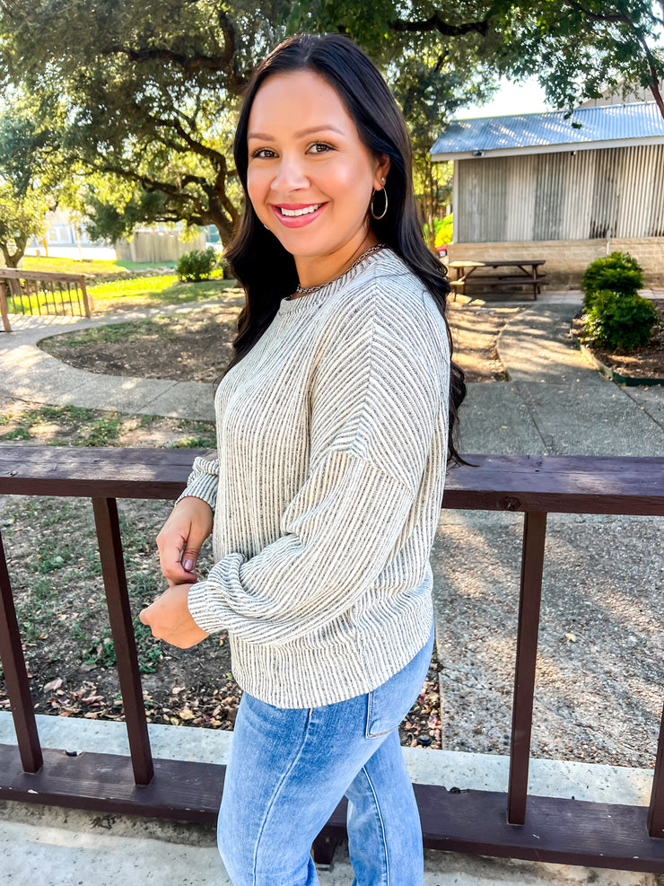 Marled Ribbed Knit Top - Oatmeal