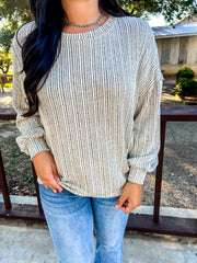 Marled Ribbed Knit Top - Oatmeal