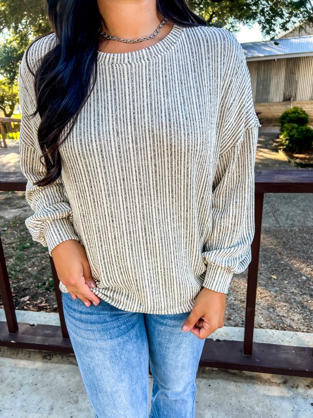 Marled Ribbed Knit Top - Oatmeal