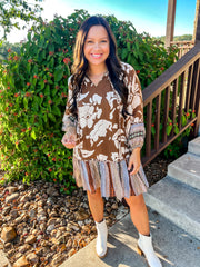 Mixed Prints Sepia Dress