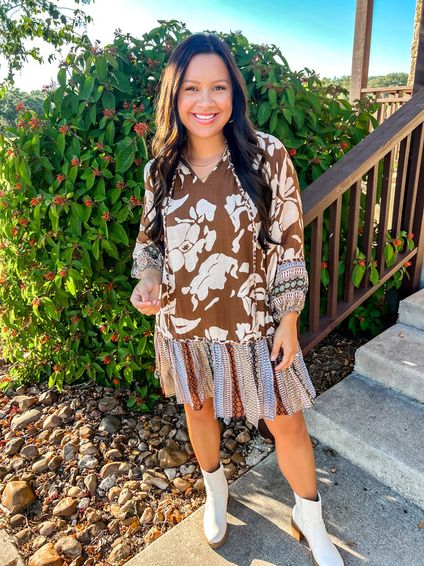 Mixed Prints Sepia Dress
