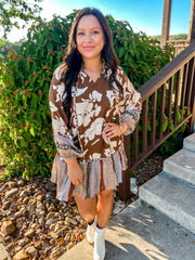 Mixed Prints Sepia Dress