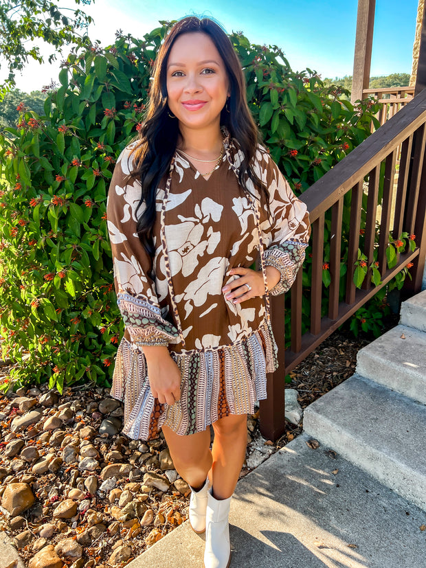 Mixed Prints Sepia Dress