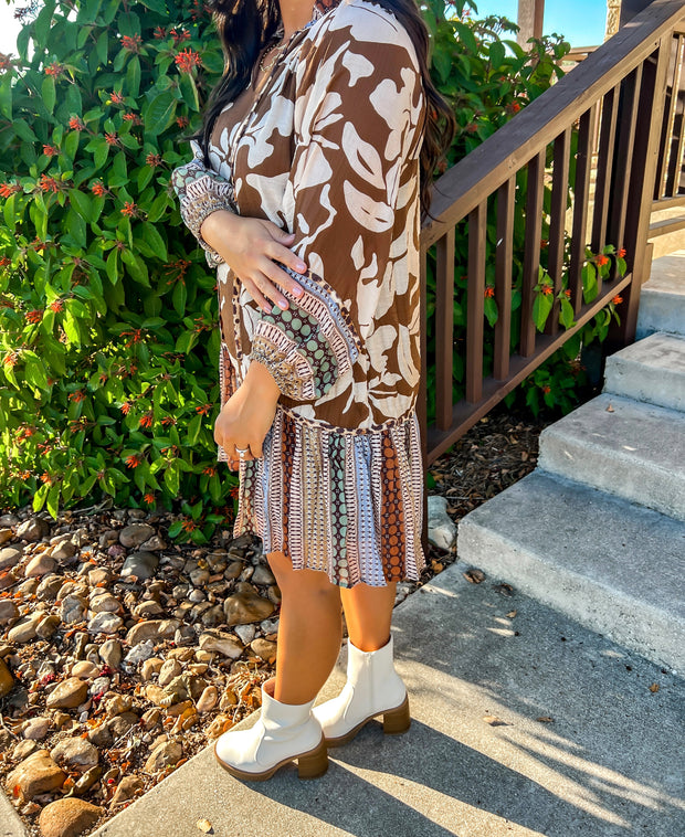Mixed Prints Sepia Dress
