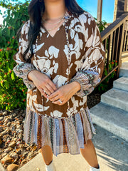 Mixed Prints Sepia Dress