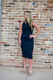 Layer in Style Fitted Black Midi Dress