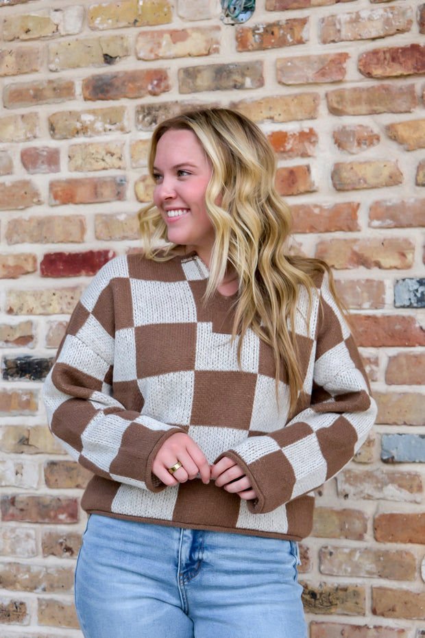 Checker Print Sweater - Mocha