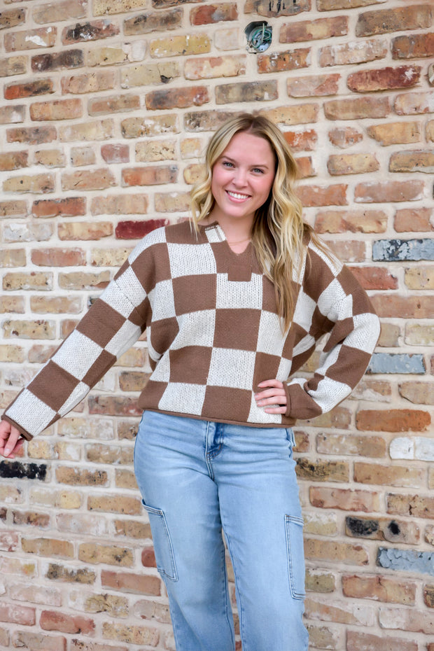 Checker Print Sweater - Mocha