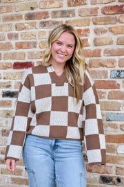 Checker Print Sweater - Mocha