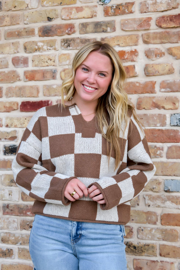 Checker Print Sweater - Mocha