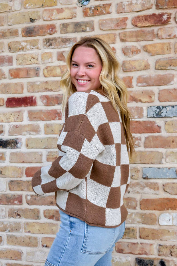 Checker Print Sweater - Mocha