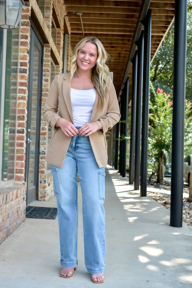 Ruched Khaki Blazer