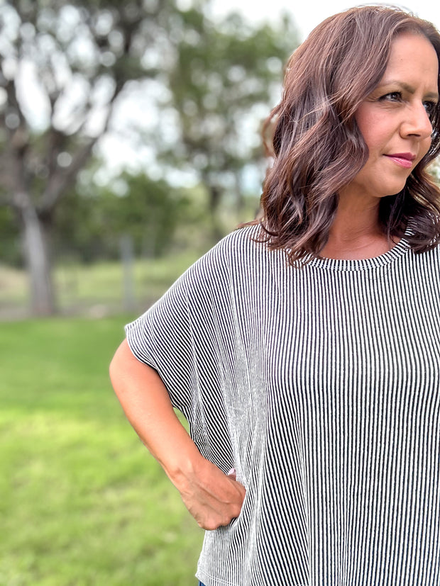 The Everyday Ribbed Striped Top - Black