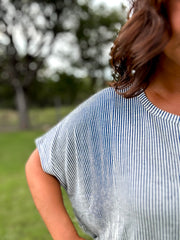 The Everyday Ribbed Striped Top - Navy