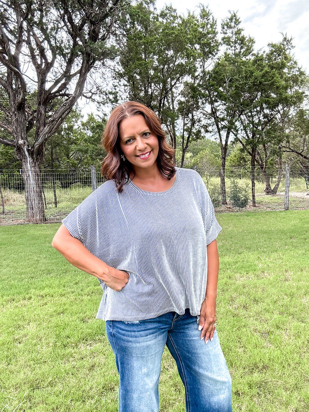 The Everyday Ribbed Striped Top - Navy