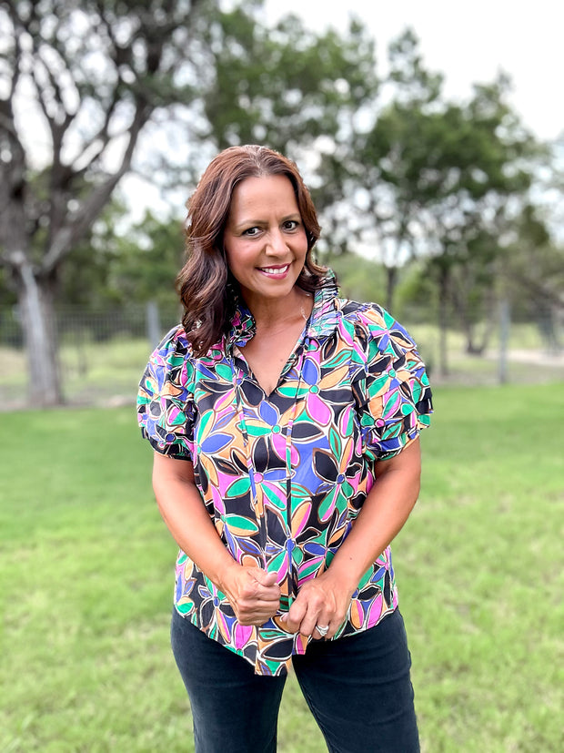 Pops of Color Flower Printed Top