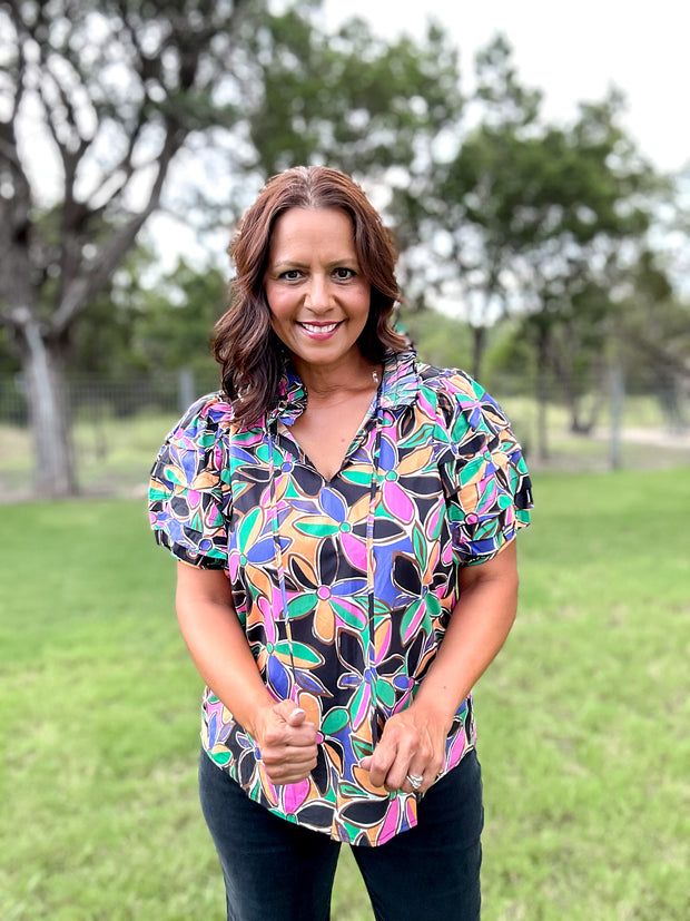 Pops of Color Flower Printed Top