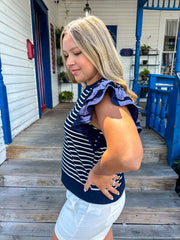 Striped Navy Ruffle Top
