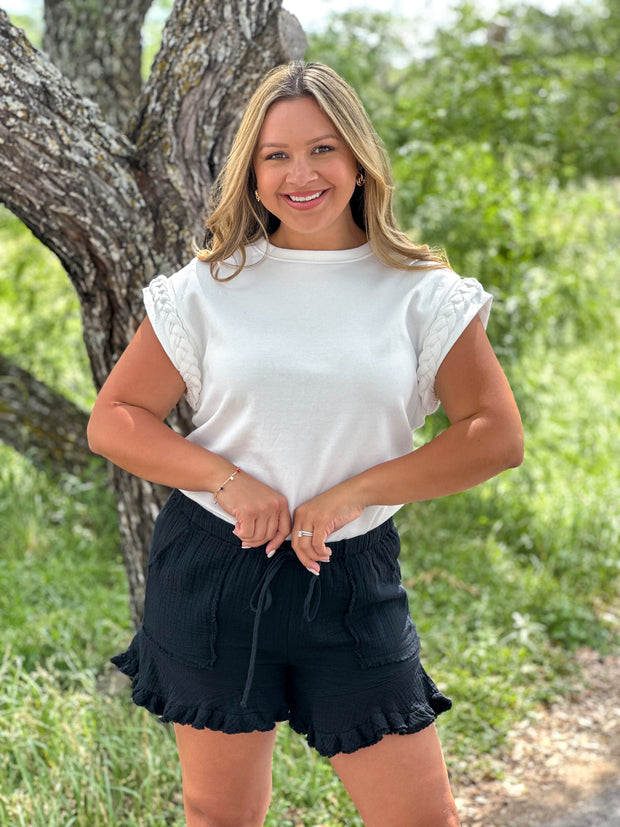 Cotton Gauze Ruffle Shorts - Black