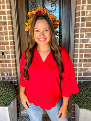 Sweet Scalloped Top - Red