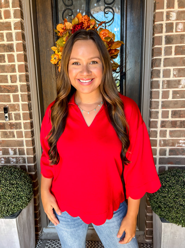 Sweet Scalloped Top - Red