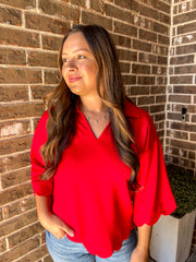 Sweet Scalloped Top - Red