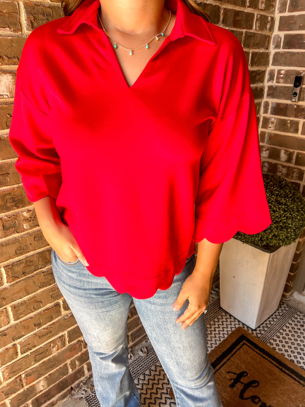 Sweet Scalloped Top - Red