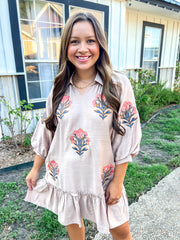 Embroidered Floral Dress - Latte